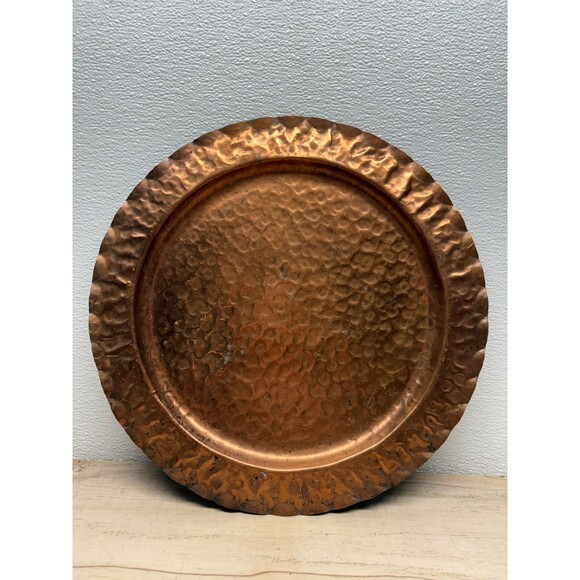 Vtg Shaefers Solid Copper Hand Hammered 15" Wall Hanging Tray Plate